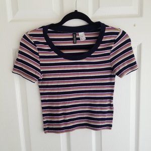 Cropped stripe fitted tee
